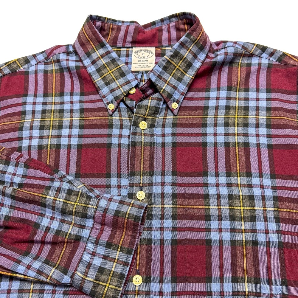 Brooks Brothers‎ Shirt Mens XL Red Blue Plaid Regent Button Down Cotton Casual